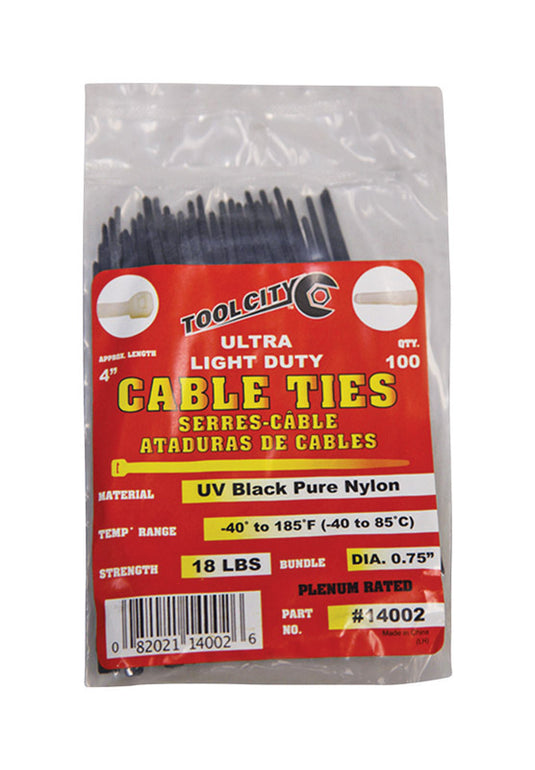 Tool City 4 in. L Black Cable Tie 100 pk