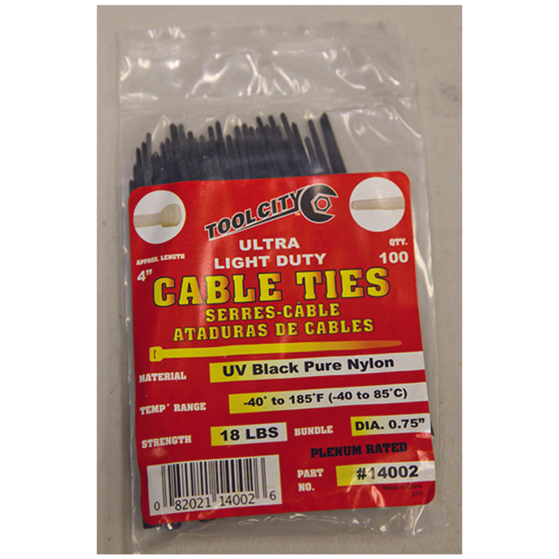 Load image into Gallery viewer, Tool City 4 in. L Black Cable Tie 100 pk
