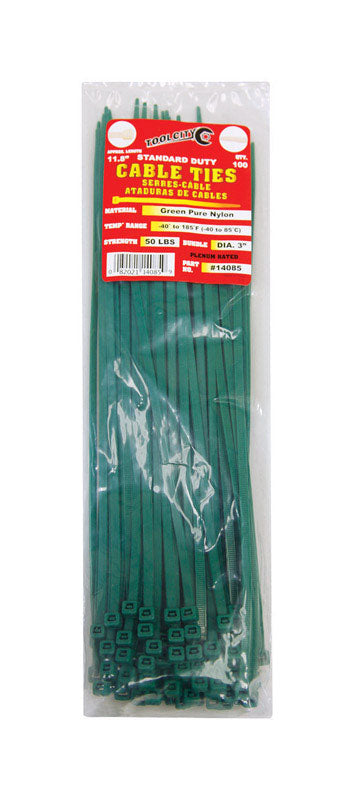 Tool City 11.8 in. L Green Cable Tie 100 pk