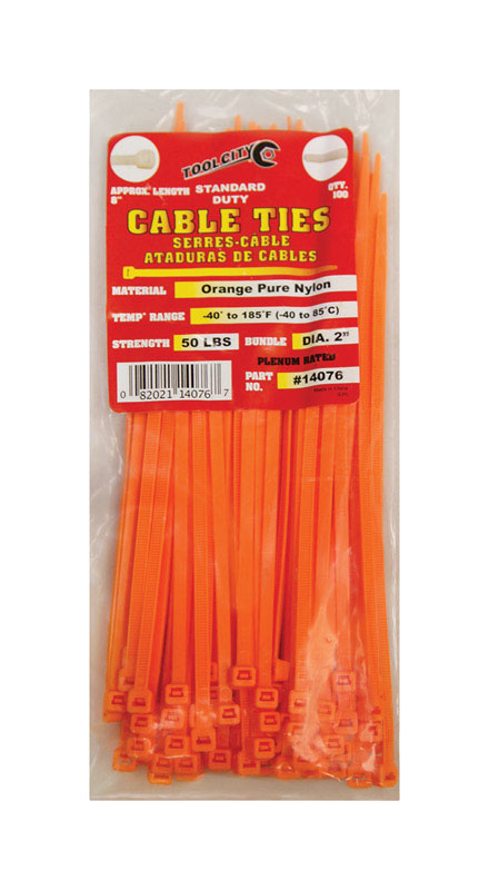 Load image into Gallery viewer, Tool City 8 in. L Orange Cable Tie 100 pk
