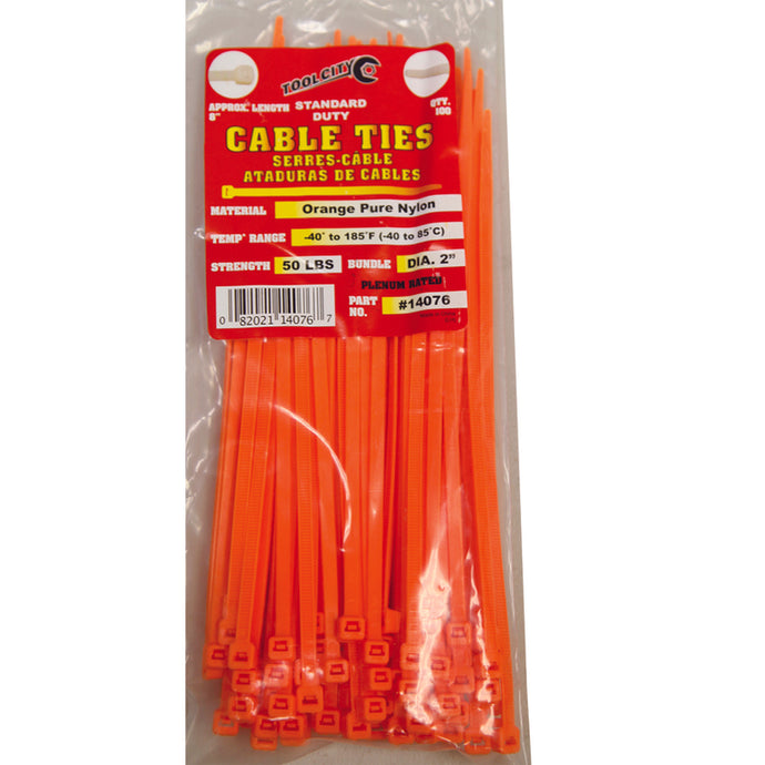 Tool City 8 in. L Orange Cable Tie 100 pk