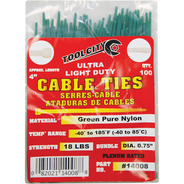 Tool City 4 in. L Green Cable Tie 100 pk