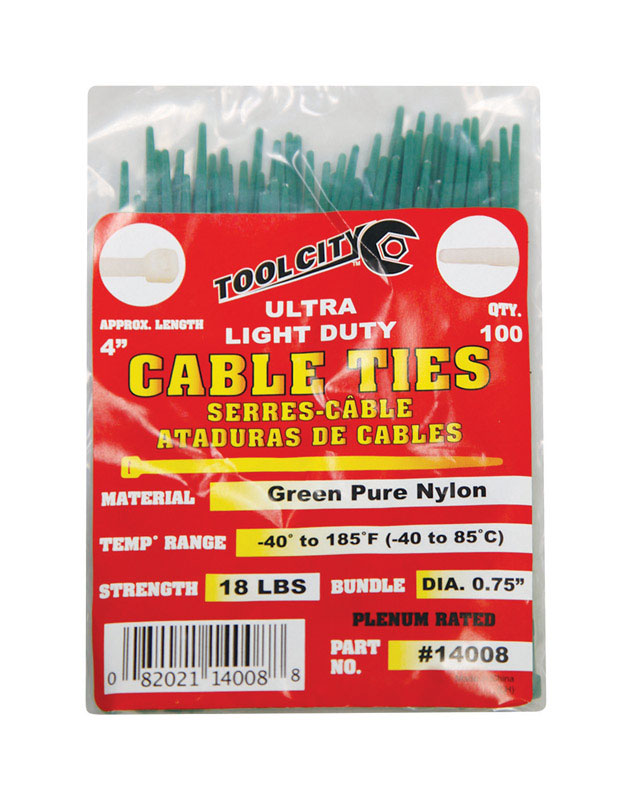 Load image into Gallery viewer, Tool City 4 in. L Green Cable Tie 100 pk
