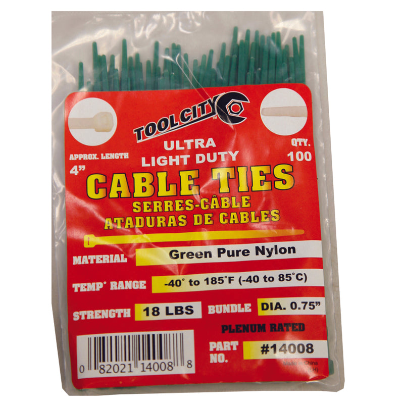 Load image into Gallery viewer, Tool City 4 in. L Green Cable Tie 100 pk
