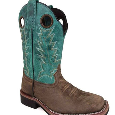 Smoky Mountain Brown Distress/Turquoise Leather Youth sized Boots Size Youth 7