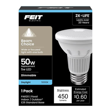 Feit PAR20 E26 (Medium) LED Bulb Daylight 50 Watt Equivalence 1 pk