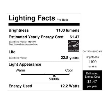 Feit Enhance A19 E26 (Medium) LED Bulb Daylight 75 Watt Equivalence 2 pk