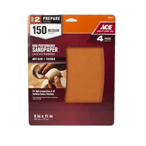 Ace 11 in. L X 9 in. W 150 Grit Aluminum Oxide All Purpose Sandpaper 4 pk