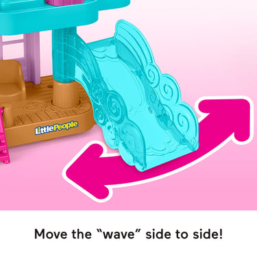 Close-up of the movable wave slide on the Little People Barbie Beach House