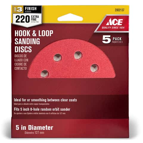 Ace 5 in. Aluminum Oxide Hook and Loop Sanding Disc 220 Grit Very Fine 5 pk