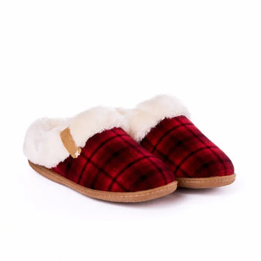 Minnetonka Women's Camp Collar Scuff (Red Plaid) Size 7