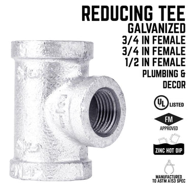 STZ Industries 3/4 in. FIP each X 3/4 in. D FIP 1/2 in. D FIP Galvanized Malleable Iron Tee