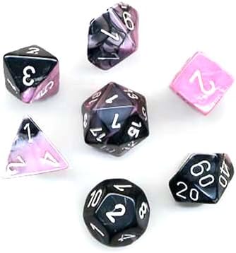 Chessex Polyhedral 7-Die Gemini Dice Set - Black-Pink with White