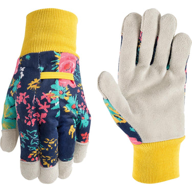 Wells Lamont Women’s Cowhide Leather Palm Knit Wrist (Floral Print) Size L