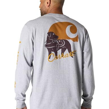 Carhartt Loose Fit Heavyweight Long-Sleeve Pocket Dog Graphic T-Shirt (Heather Grey) Size 3XL