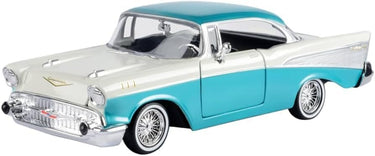 1957 Chevy Bel Air Lowrider Turquoise Metallic and White Get Low Series 1/24 Diecast Model Car