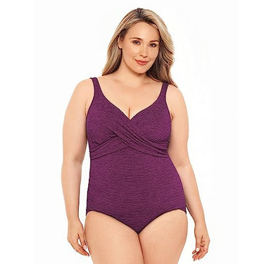 Women's Penbrooke Krinkle Chlorine Resistant Swimsuit (Eggplant) Size 20W