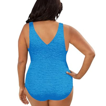 Women's Penbrooke Krinkle Cross-Back Chlorine Resistant Swimsuit (Sea Blue) Size 22W