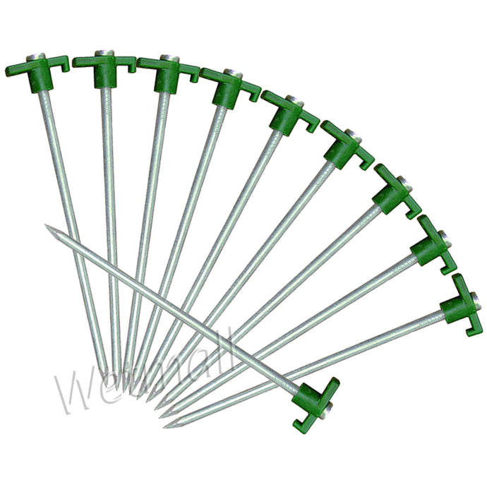 SE 10.5 Galvanized Non-Rust Tent Peg Stakes W/ Green Stopper (Set of 10)