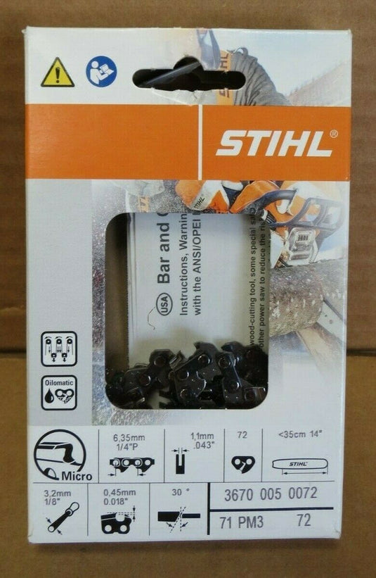 STIHL 14" OILOMATIC PICCO Micro 3 Chain 1/4" Pitch, .043" Gauge, 72 Links 71PM3 72