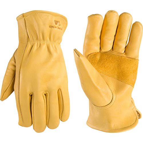 Wells Lamont Men's Reinforced Cowhide Leather Work Gloves with Palm Patch | Medium  Tan