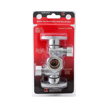 Keeney 3/8 in. Compression X 3/8 in. Compression Brass Dual Outlet Angle Stop