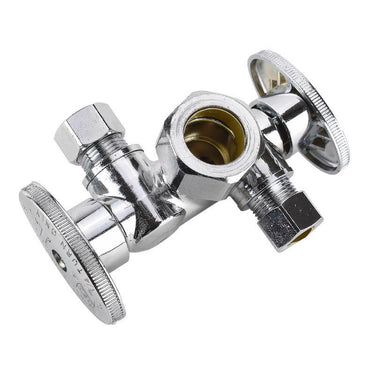 Keeney 3/8 in. Compression X 3/8 in. Compression Brass Dual Outlet Angle Stop