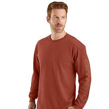 Carhartt Loose Fit Heavyweight Long-Sleeve Logo Sleeve Graphic T-Shirt (Saddle Heather) Size XL