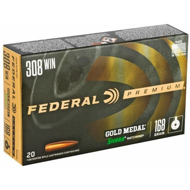 Federal Gold Medal 308 Winchester Ammunition 168 Grain Sierra MatchKing Hollow Point 20rds