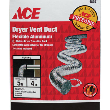 Ace 60 in. L X 4 in. D Silver Aluminum Dryer Vent Duct