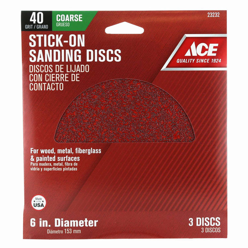 Load image into Gallery viewer, Ace 6 in. Aluminum Oxide Adhesive Sanding Disc 40 Grit Extra Coarse 3 pk
