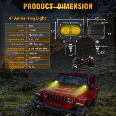 Auxbeam R4 Series | 4 Inch 30w Led Pods Light Flood Beam Amber Light