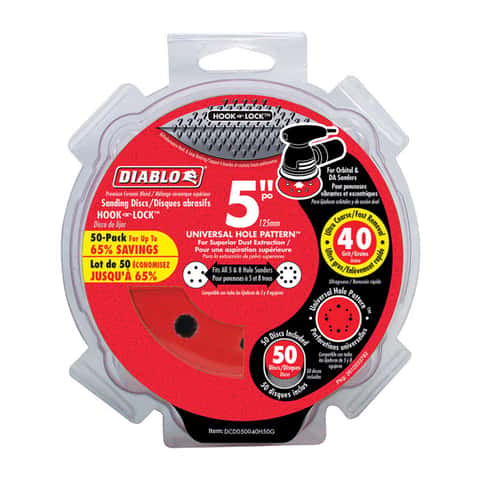 Diablo 5 in. Ceramic Blend Hook and Lock Sanding Disc 40 Grit Ultra Coarse 50 pk