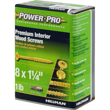 HILLMAN Power Pro No. 8 X 1-1/4 in. L Star Yellow Zinc Coarse Wood Screws 220 pk