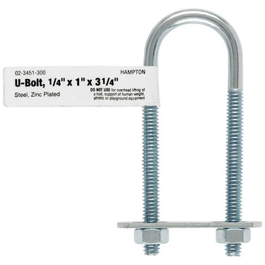 Hampton 1/4 in. X 1 in. W X 3-1/4 in. L Coarse Zinc-Plated Steel U-Bolt