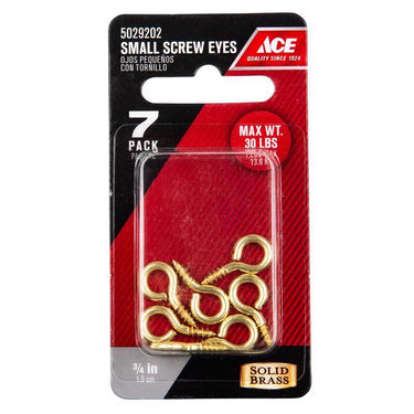 Ace 7/64 in. D X 3/4 in. L Polished Brass Screw Eye 30 lb. cap. 7 pk