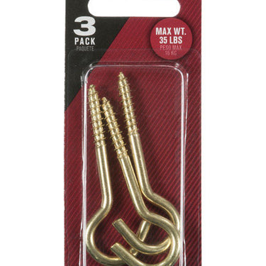 Ace Small Polished Brass Green Brass 2.5 in. L Ceiling Hook 35 lb 3 pk