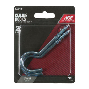 Ace Small Zinc-Plated Silver Steel 3-7/8 in. L Ceiling Hook 80 lb 2 pk