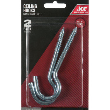 Ace Small Zinc-Plated Silver Steel 4.5625 in. L Ceiling Hook 160 lb 2 pk