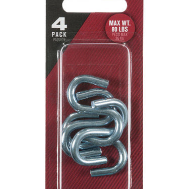 Ace Small Zinc-Plated Silver Steel 1.5 in. L S-Hook 80 lb 4 pk