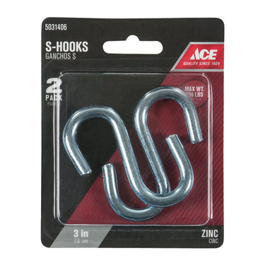 Ace Medium Zinc-Plated Silver Steel 3 in. L S-Hook 230 lb 2 pk