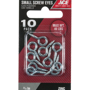 Ace 7/64 in. D X 3/4 in. L Zinc-Plated Steel Screw Eye 40 lb. cap. 10 pk