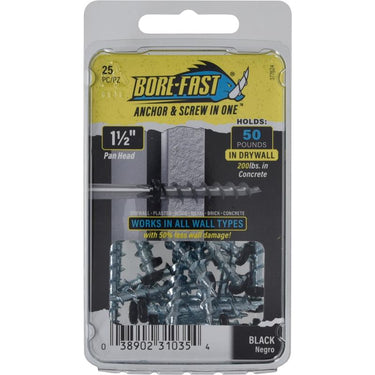 HILLMAN Bore-fast 3/16 in. D X 1-1/2 in. L Steel Pan Head Screw and Anchor 25 pc