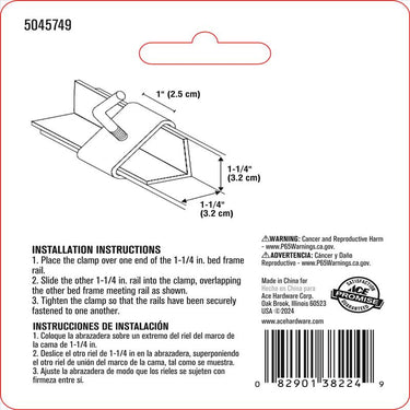 Ace Silver Steel Bed Frame Clamp 1.25 in. L