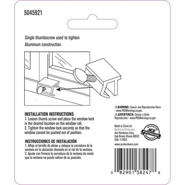 Ace Metallic Aluminum Sliding Window Lock 2 pk