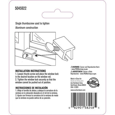 Ace White Aluminum Sliding Window Lock 2 pk