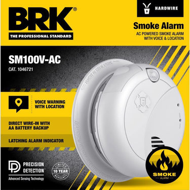 BRK Voice and Location Hard-Wired w/Battery Back-up Photoelectric Smoke Detector 1 pk