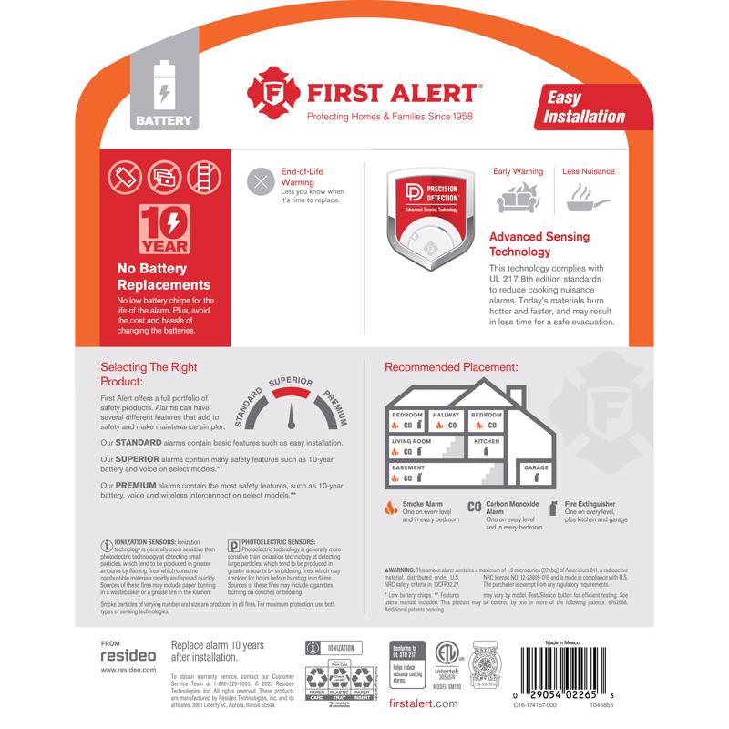 Load image into Gallery viewer, First Alert 10 Year Battery-Powered Ionization Smoke Detector 1 pk
