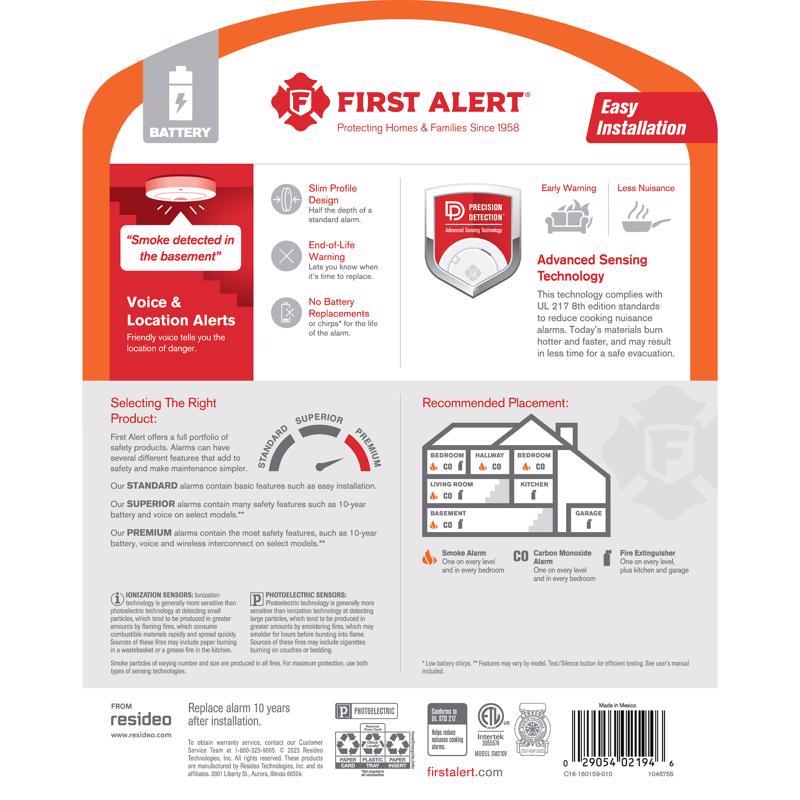 Load image into Gallery viewer, First Alert 10 Year Voice and Location Battery-Powered Photoelectric Smoke Detector 1 pk
