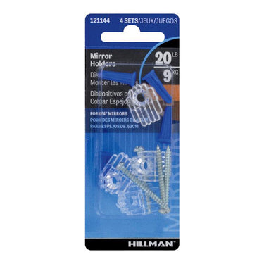 HILLMAN Plastic Coated Clear Mirror Holder Kit 20 lb 4 pk